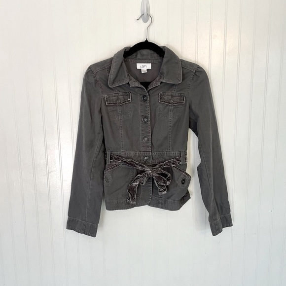 LOFT Jackets & Blazers - LOFT Gray Canvas Cotton Velvet Trim Jacket - 2